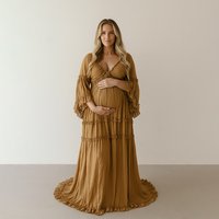 Boho Flowy Maternity Dress Photoshoot Long Sleeve Ruffle Maxi Pregnancy Gown Baby Shower Elegant Photography Outfit