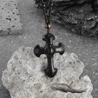 Personalized Cross Pendant Necklace Vintage Fashion Carved Bead Rope Chain Charm Jewelry For Men Women Daily Religious Gifts