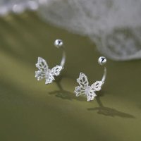 Silver Color Hollow Sweet Butterfly Piercing Screw Bead Stud Earrings for Women Fashion Jewelry Cute Accessories