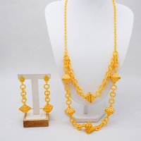 Dubai Double Chain Gold Plated Long Necklace Jewelry Set for Women Luxury Earrings Necklace Jewelry Set for Women Wedding Gift