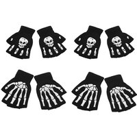 AliExpress 1-4pair Gloves Unisex Halloween Skeleton Skull Half Finger Gloves Glow In The Dark Fingerless Stretch Knitted Winter Mittens