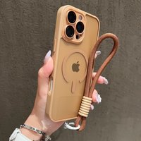Hand Wrist Strap Translucent Matte Case for Magsafe for iPhone 17 16 15 14 Plus 13 12 11 Pro Max Contrast Lanyard Magnetic Cover