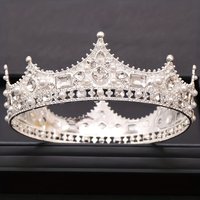Baroque Round Crown Tiara For Women Party Rhinestone Prom Diadem Crown Bridal Wedding Hair Accessories Jewelry Tiaras And Crowns