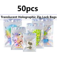 50pcs holographic transparent zip packaging bag sealable accessories jewellery nail art makeup holiday gift storage hanging bag