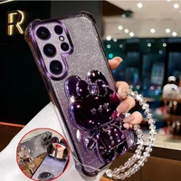 Fashion Bracelets Four Corner Anti Fall Shell for Samsung Galaxy S25 Edge S24 S23 S22 Ultra Plus + FE Makeup Mirror Holder Case