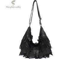SC Frauen Natürliche Kuh Haut Hobo Handtaschen Boho Stil Retro Quaste Geldbörsen Aus Echtem Leder Patchwork Große Schulter Umhängetaschen