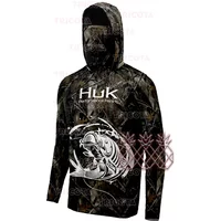 HUK Fishing Shirts Camouflage Sun Protection Breathable Fishing Clothing Men Moisture Wicking Quick Dry Fishing Hooded Mask Tops