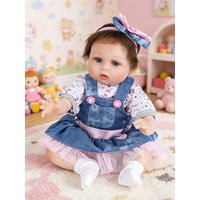 Cute 20 inch 3D High Skin Girl Rebirth Doll Vinyl Body and Doll Accessories Blue Children's Set, Suitable for Children Aged 3 and Above