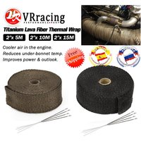 Hochwertige Fiberglas 5M 10M 15M Auspuff-Wärmewickelrolle für Motorrad-Hitzeschildband mit rostfreien Bändern, Titanschwarz