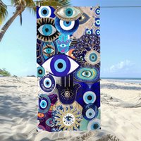 Blue Evil Eye Hamsa Hand Beach Towel 2D Flat Printing Large Soft Lightweight Travel Yoga Camping Towel