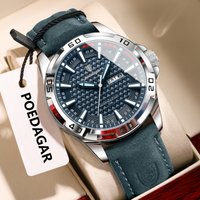 POEDAGAR Original Men Watch Luxury Waterproof Luminous Date Week Watch For Man Quartz Leather Fashion Men's Watches Reloj Hombre image 4