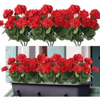 1/5Pcs 14in Artificial Geraniums Red Faux Flowers Silk Bouquet for DIY Outdoor Planters Porch Patio Home Wedding Fountain Decor