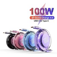 PD 100W Retractable Cable Type C to Type C Fast Charging Data Cable USB C to USB C Cable For iPhone Xiaomi Huawei Tablet Laptops