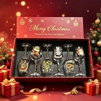 Ensemble de 6 verres à vin à pied avec motif de bonhomme de neige 2D, idéal pour les fêtes de Noël, les dîners de fin d'année et les cadeaux.