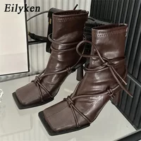 Eilyken-Bottes de rinçage à lanières croisées pour femmes, chaussures à talons hauts, chaussons à fermeture éclair, style punk, design de printemps et d'automne