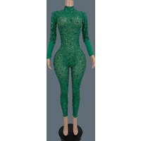 Luxury Sparkly Full Rhinestones Skinny Jumpsuit for Women Nightclub Sexy Dance Costume Performance Show Stage Jumpsuit Gesebei