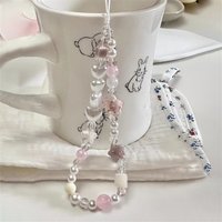 Korean Y2K Cute Flower Heart Beaded Phone Chain Charm Lanyard For iPhone 15 Samsung Huawei Universal Accessories Jewelry Pendant