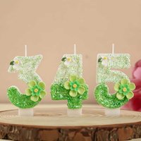 Creative Green Sparkling Pink Digital Candle with Flower Design Candle Cake Decoration Supplies Birthday Candles