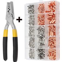 Joint de fil de tuyau de raccordement en cuivre, petit Terminal de Tube en cuivre, cosse de câble, Kit de virole de lacet avec pince à Tube thermorétractable 970 pièces