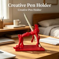3D Printed Mecha Warrior Pen Holder Pierced By Spear Broken Robot Anime Apple Pencil Organizer Rack Office Desk Decor Ornament