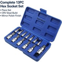 13PCS Allen Key Ratchet Wrench 1/4"3/8"1/2 "Drive Chrome Vanadium Mirror Polished Sockets CRV Steel Bits Garage Tool