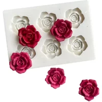 6Cavity 3D Pink Shape silicone Mold DIY flower Fondant Chocolate Foam Jelly Cupcoffee Baking Tool Clay Plaster Resin Craft Mold