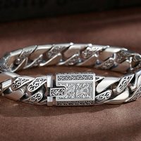 Factory Price Tang Grass Pattern S925 Sterling Silver Punk Motorcycle Bracelet Fashion Couple Boyfriend Jewelry Creativity Gift