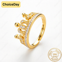 18K Gold Plated Luxury Crown Zircon Ring, Stylish Women's Engagement Party Gift Accessory
