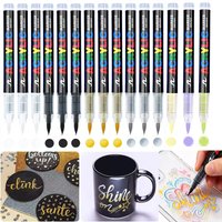 3/6Pcs Acrylic White Marker Brush Pens Black Paint Art Markers Set for Rock Painting Stone Ceramic Wood Tire Fabric Metal Canvas
