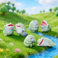 6pc Funny Sad Green Big Mouth Frog Car Decoration Resin Craft Miniature Figure Tiny for Bonsai Fairy Garden Home Decor