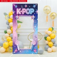 1pc 2D Flat Purple KPOP Photo Frame Banner Polyester Fabric Party Backdrops Music Themed Party Decor Birthday Photo Booth Banner