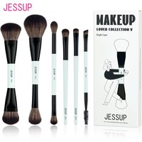 Jessup Zestaw pędzli do makijażu Dwustronne pędzle do makijażu Podkład Contour Blush Blending Eyebrow Shadow, Fiber Bright Cyan T501