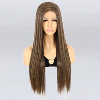 13x6x1 Lace Front Wig Brown Blonde Piano Intercolor Long Straight Synthetic Wig Middle Part For Women Daily Party Cosplay