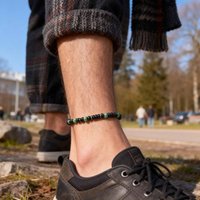 Vnox Stainless Steel Stone Beaded Anklet for Men Women, Classic Adjustable Anklets Chain Summer Beach Boho Hip Hop Jewelry Gifts