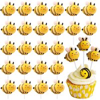 12/24pcs Bee Cake Topper Cute Bee Miniature Figurine For Kids Birthday Party Supplies Jungle Honeybee Theme Party Cupcake Decors