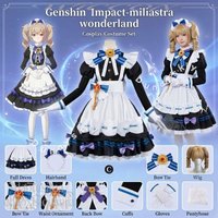 Miliastra Wonderland Costume Kawaii Maid Outfit Bow Dress Sweet Lolita Retro Twin Ponytails Cosplay Anime Game Genshin Impact