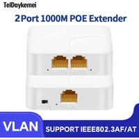 100/1000M 1 To 2 Port POE Extender Gigabit Network Switch Repeater IEEE802.3af/at Plug&Play for PoE Switch NVR IP Camera AP