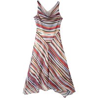 Summer Women's Boho Colorful Stripe Swinging Collar Midi Dress Sleeveless Asymmetrical Hem Flowy Sundress Vacation Vestidos