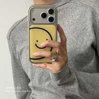 Spring Yellow Cute Line Smiley Face Pattern Phone Case For Samsung Galaxy S23 S24 S25 S26 PLUS ULTRA FE EDGE Resin Casting Y2K