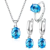 925 Sterling Silver Elegant Women's Jewelry Set Oval Zircon Ring Necklace Earring Set Birthday Party Anniversary Wedding Gift