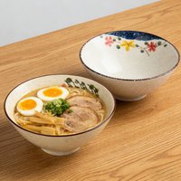 2pcs 8inchJapanese-Style Ramen Bowls - Hand-Painted Mixed Pattern Design - Perfect for Ramen, Tonkotsu Noodles& Pasta - Home Cer