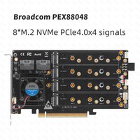PCIE To 8-Bay NVMe Expansion Card PEX88048 PCIe 4.0 Controller Dual SFF-8654 Ports 8 M.2 NVMe Slots No Driver Needed