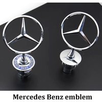 44mm 3D Blue Chrome Star Bonnet Hood Logo Emblem Badge for Mercedes Benz W202 W203 W204 W208 W210 W220 W221 Car Accessorie