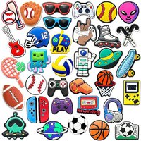 35Pcs Sports Game Shoe Charms PVC Basketball Football Astronaut Alien Decor for Clogs Sandals Kids Men Birthday Gift