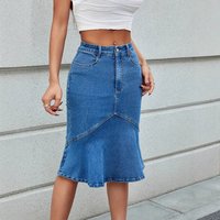 Denim Skirts Women Mid Length Skirt A Line High Waist Slim Fit Hip Wrap Button Elegant Splice Y2k Streetwear Work 2026 Summer