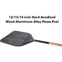 SHANGPEIXUAN 14/13/12 Inch Wood Aluminum Alloy Pizza Peel Short Pizza Shovel Hard Anodized Pizza Paddle Oven Accessories