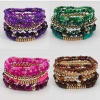 Boho Stackable Beaded Bracelet Set for Women Colorful Beads Wrap Multi Layer Bohemian Bracelets Woman Hand Jewelry Accessory New