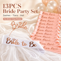 13Pcs Bachelorette Party Set, Bride to Be Sash Tiara Veil & Team Bride Sashes for Bridal Shower Decor