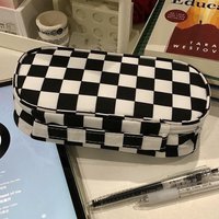 Kawaii Checkerboard Pencil Case Large Capacity Pencil Bag Stationery Storage Box Korean Stationery School Office Supplies