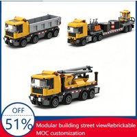 NEW MOC Mobile Crane Support Lorry Flatbed Truck with Equipment Load Building Blocks Model City Construction Set Children Gifts